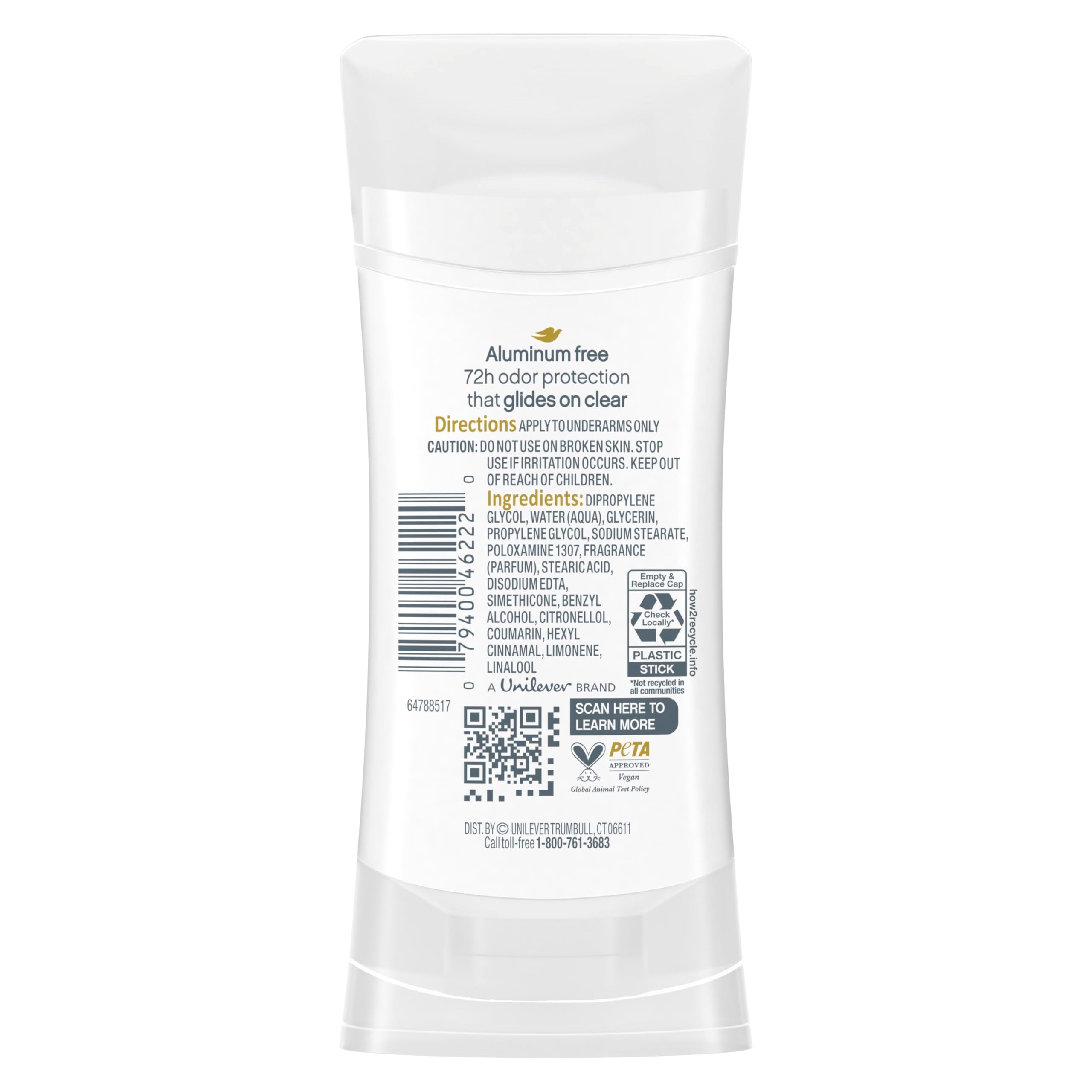 Desodorante Dove sin aluminio para mujer, aplicación suave y fragancia granada-verbena fresca.