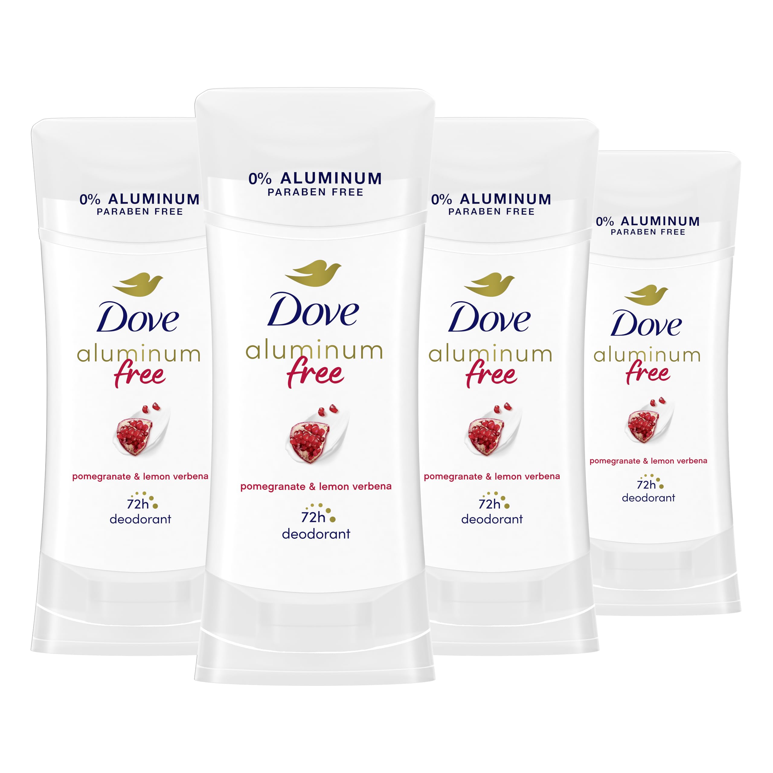 Dove desodorante sin aluminio para mujer en barra granada y verbena, protección duradera.