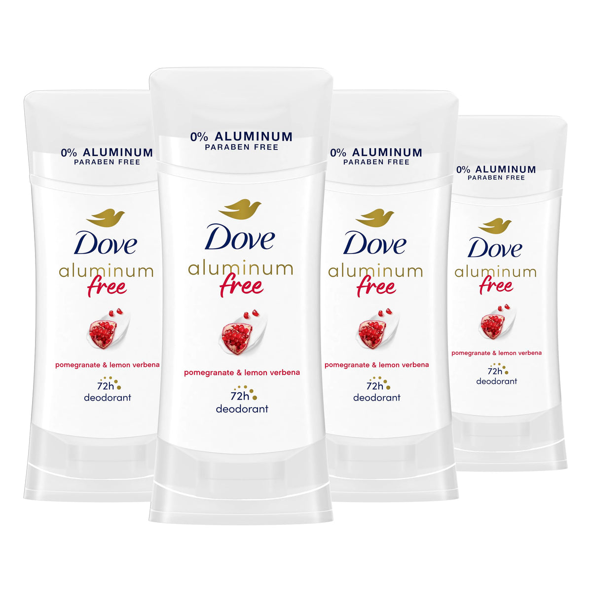 Dove desodorante sin aluminio para mujer en barra granada y verbena, protección duradera.