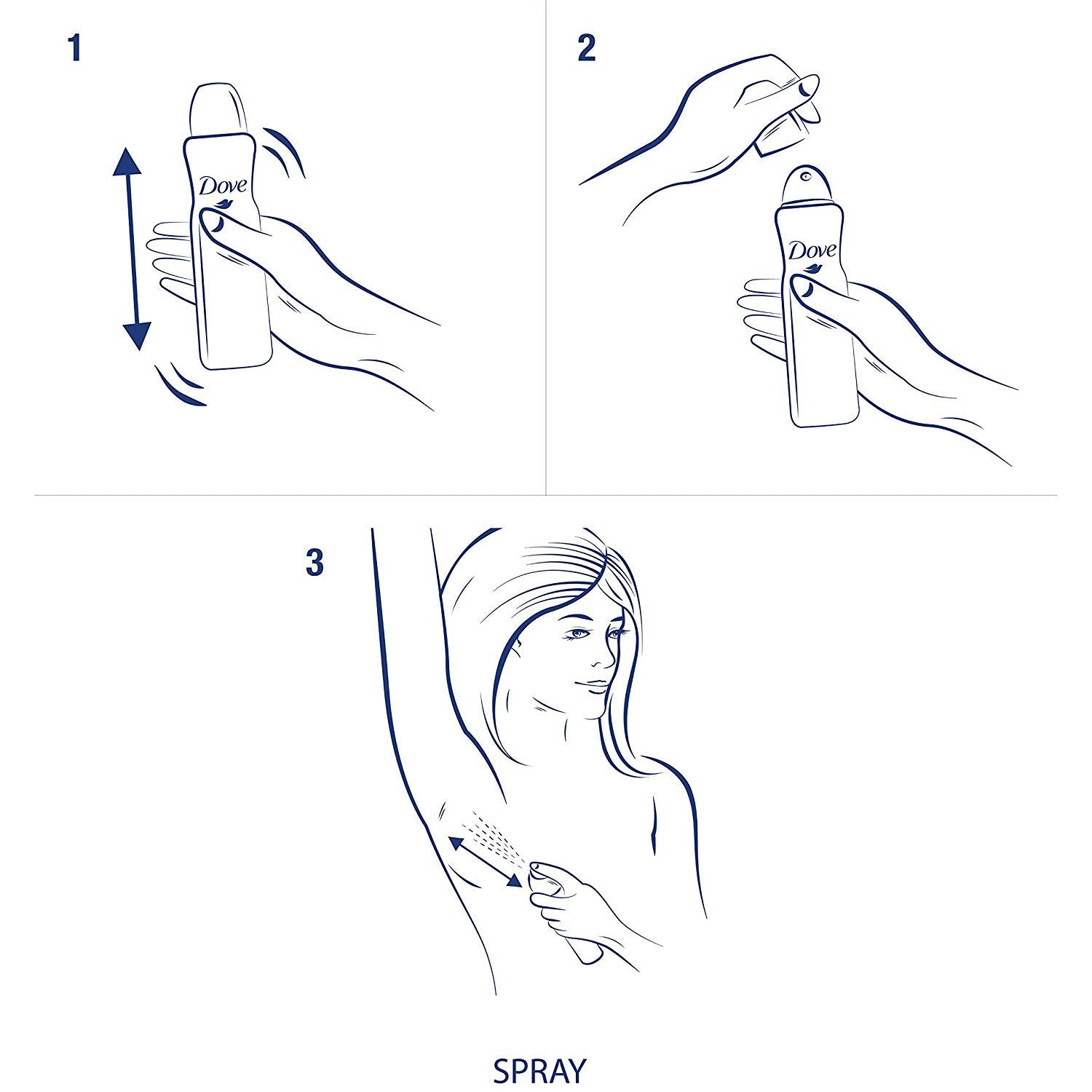 Diseño minimalista de la lata Dove desodorante spray seco invisible.