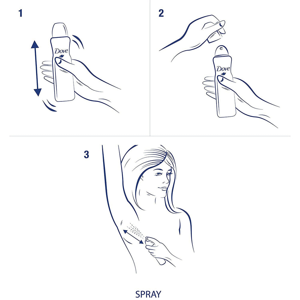Diseño minimalista de la lata Dove desodorante spray seco invisible.