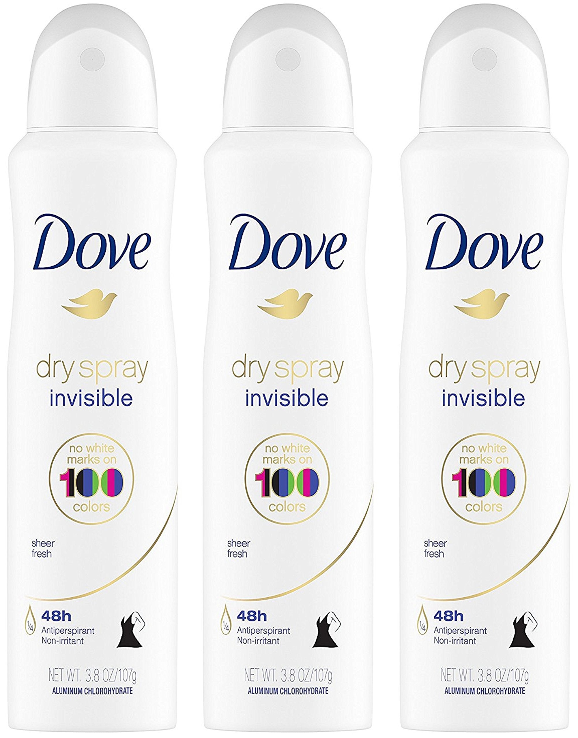 Dove desodorante en spray seco invisible, lata para frescura duradera sin manchas.