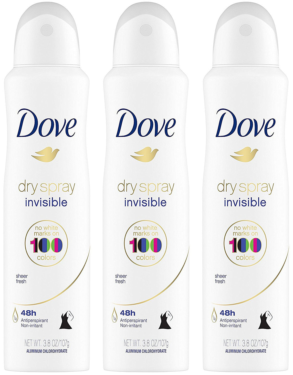 Dove desodorante en spray seco invisible, lata para frescura duradera sin manchas.
