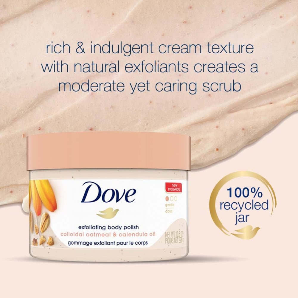 Dove Exfoliante Corporal en la ducha, masaje suave para piel nutrida.