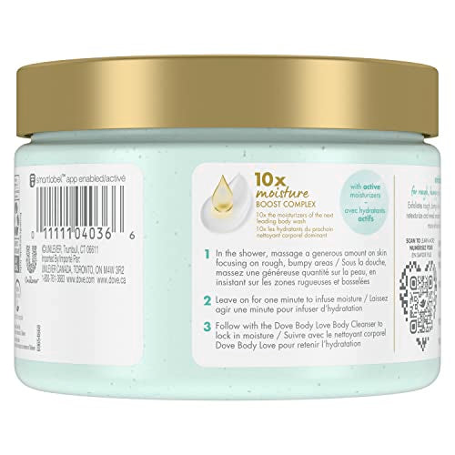 Dove Exfoliate Away Body Polish, aplicación manual para suavizar la piel durante la ducha.
