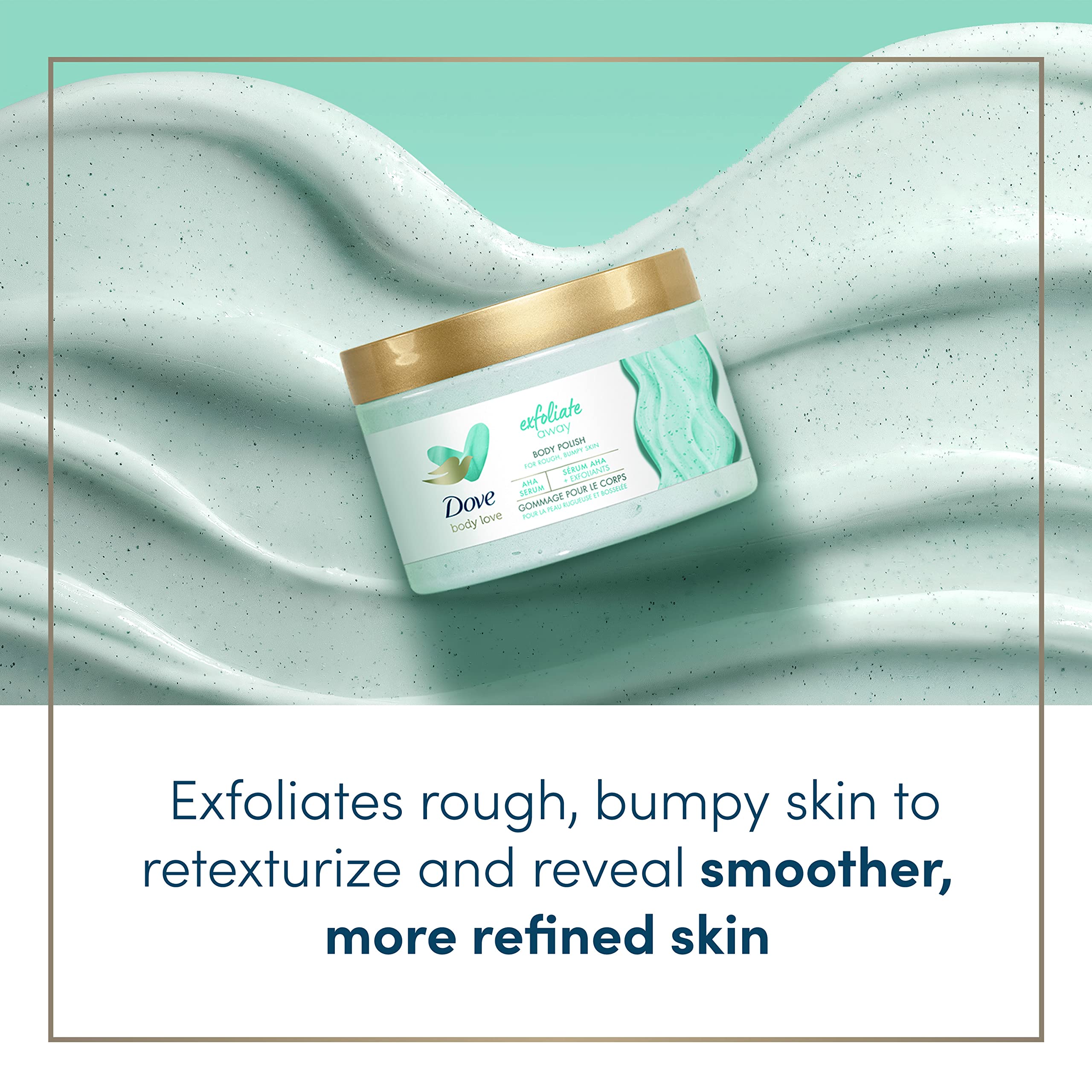 Dove Exfoliate Away Body Polish en la ducha, exfoliación suave para piel más refinada.