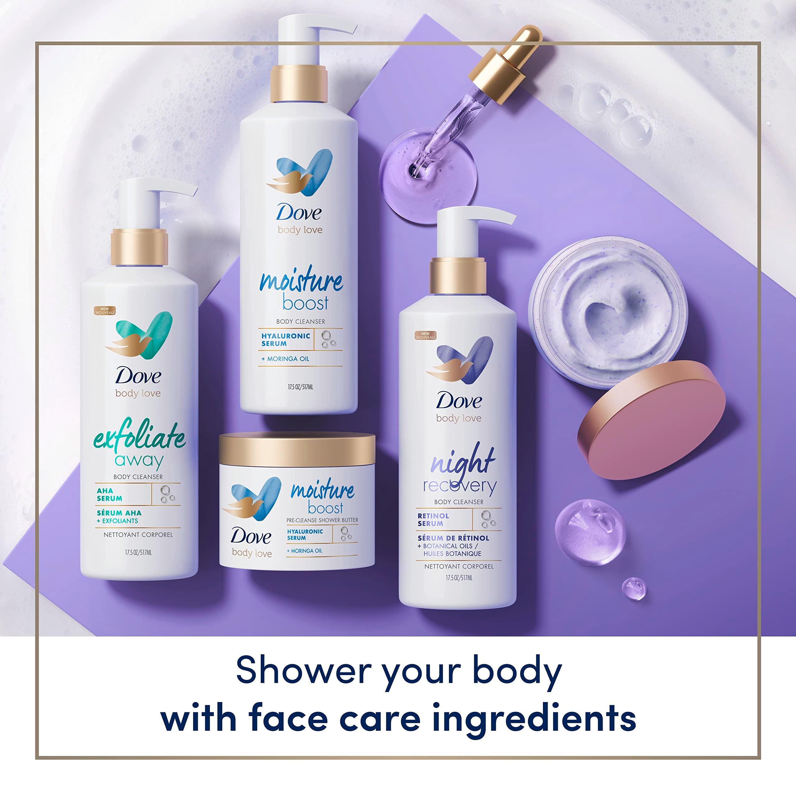 Dove Exfoliate Away Body Polish refina la piel áspera dejando un brillo suave.