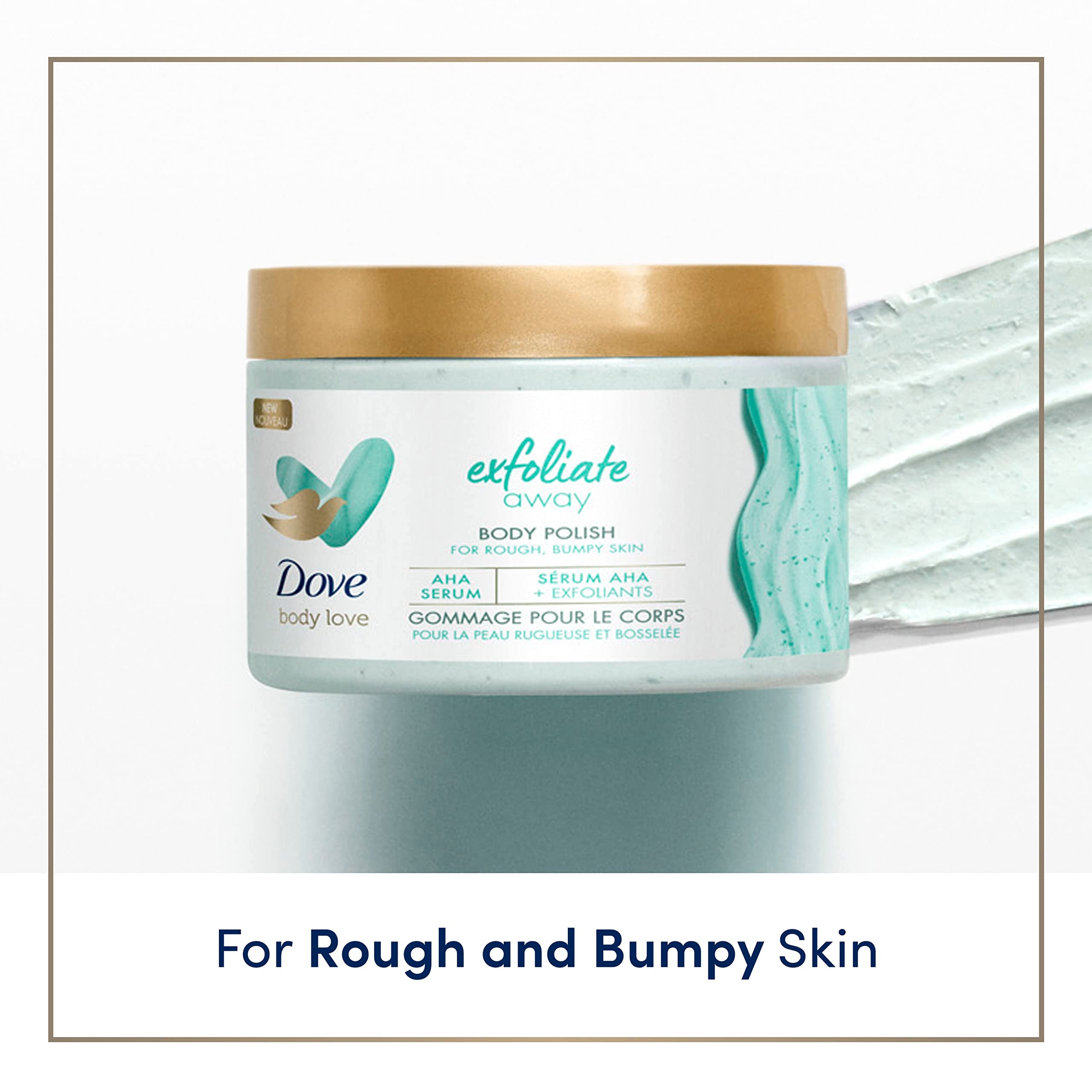 Dove Exfoliate Away Body Polish, fórmula libre de parabenos y sulfatos.