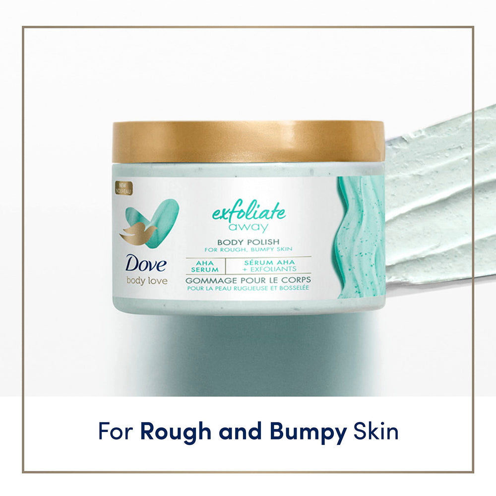 Dove Exfoliate Away Body Polish, fórmula libre de parabenos y sulfatos.