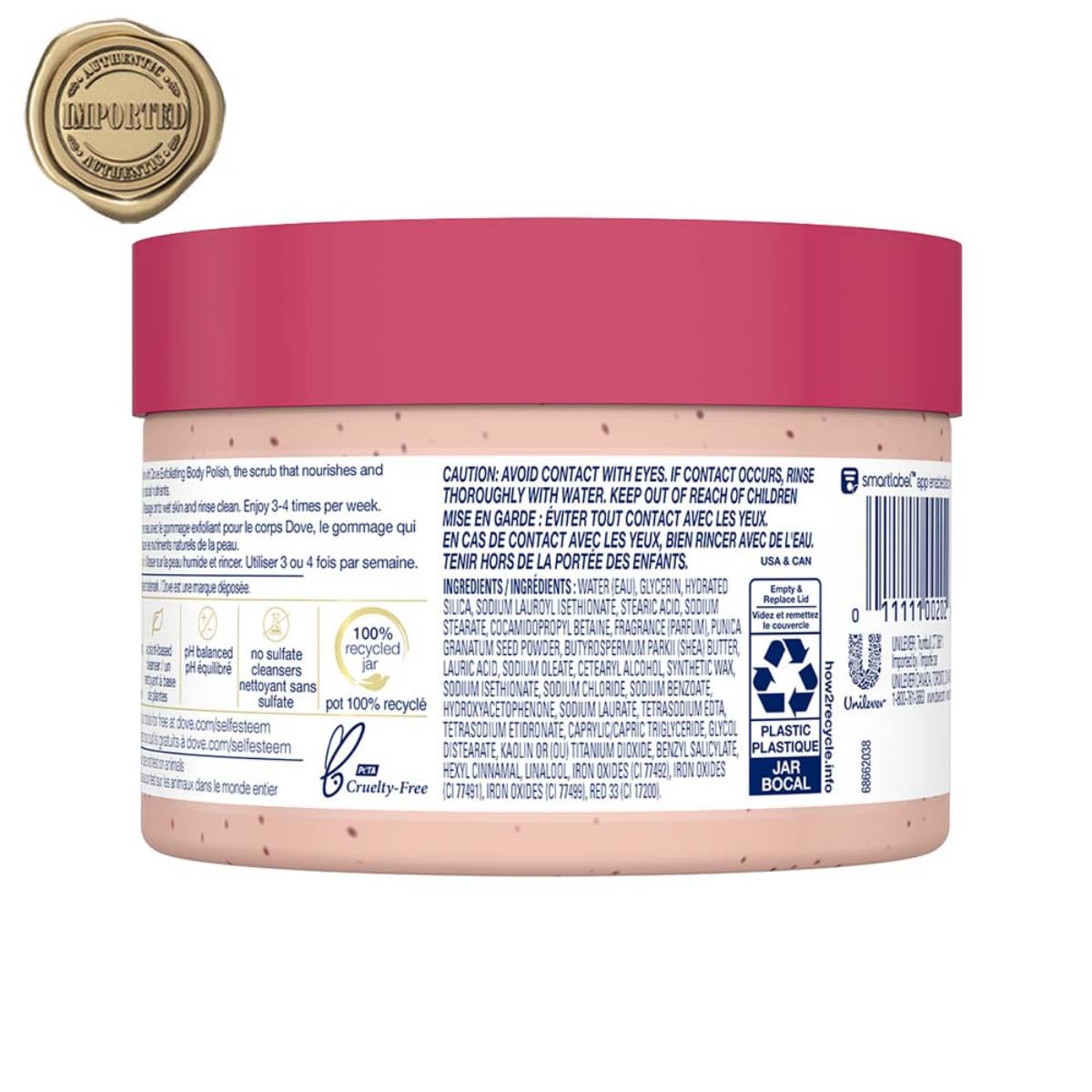 Dove Exfoliating Body Polish aroma de granada en la ducha