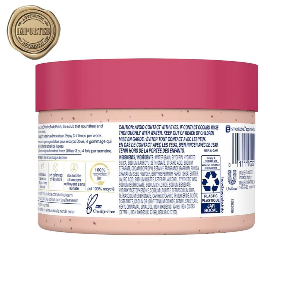Dove Exfoliating Body Polish aroma de granada en la ducha