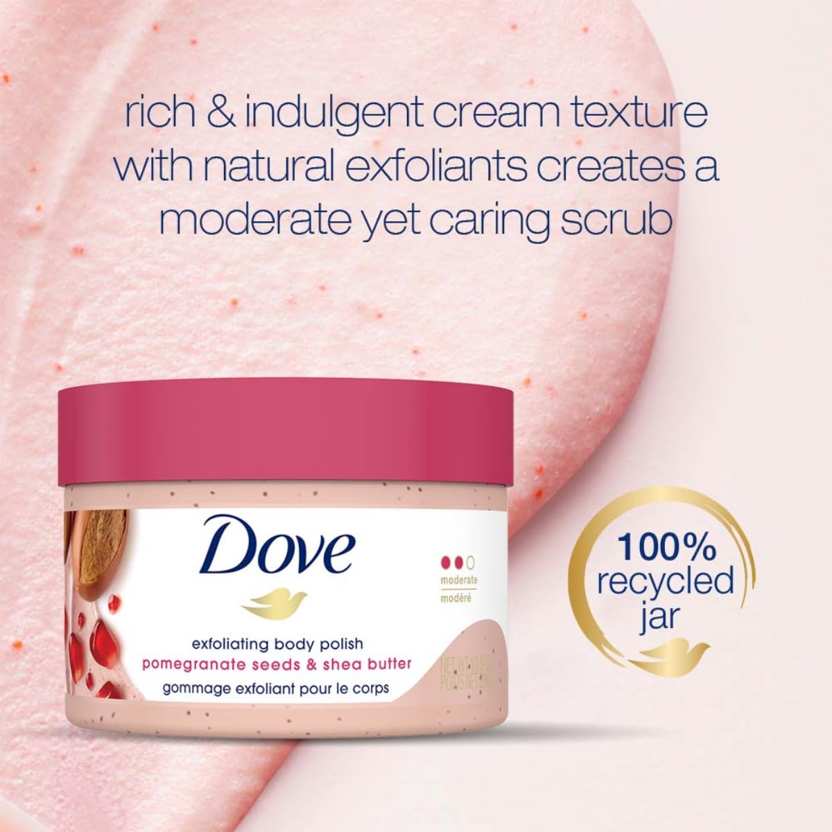 Dove Exfoliating Body Polish uso en piel mojada durante la ducha