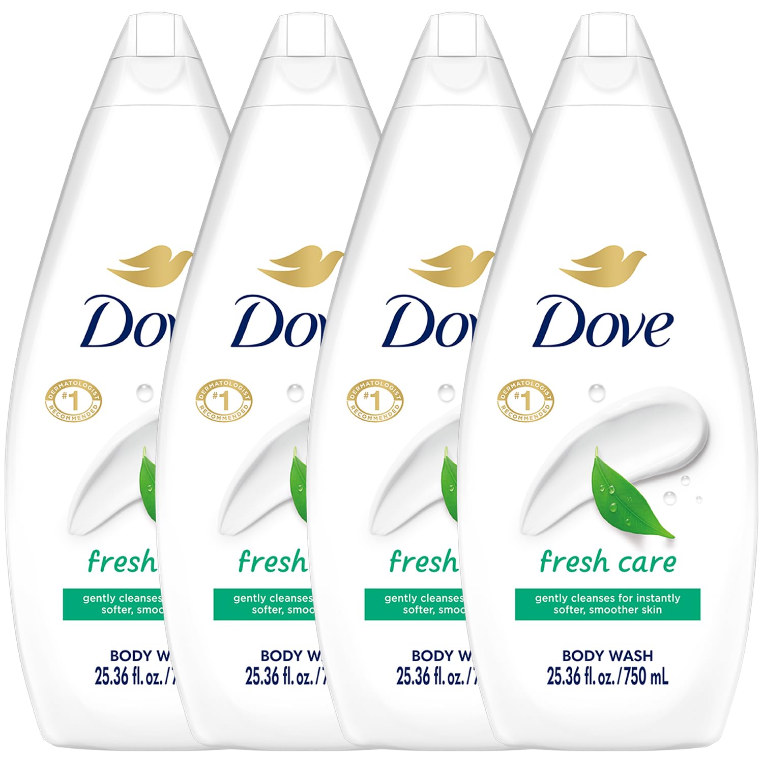 Dove Fresh Care body wash bottle for a refreshing, hydrating shower.