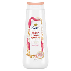 Dove gel de ducha galleta de azúcar, botella frontal, hidratación suave para la piel.