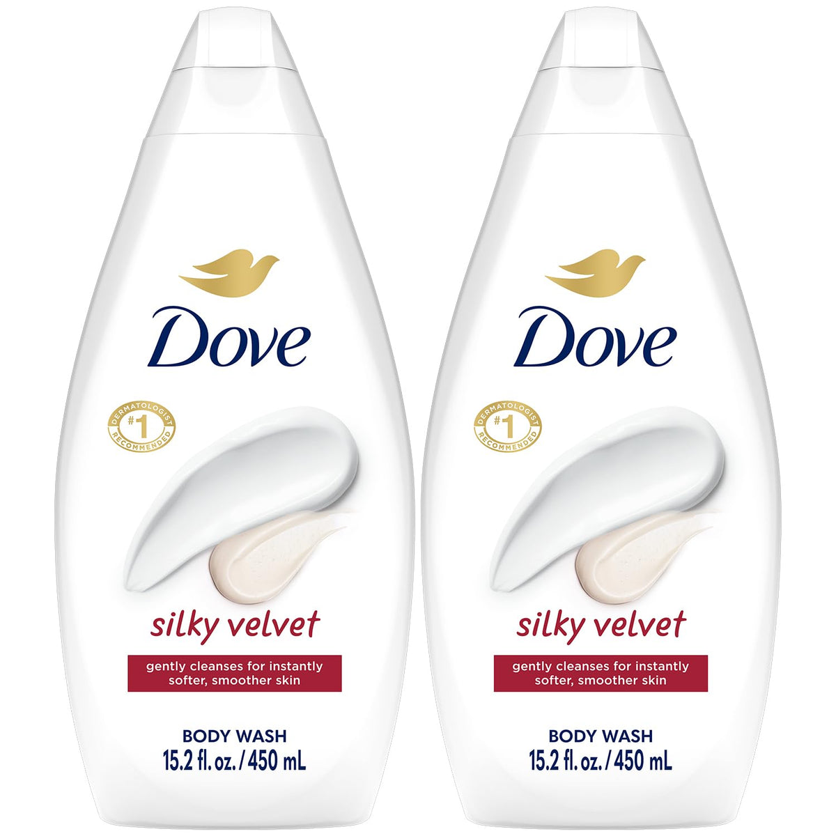 Dove gel de ducha Sedoso Terciopelo, pack de 2 botellas para piel suave.