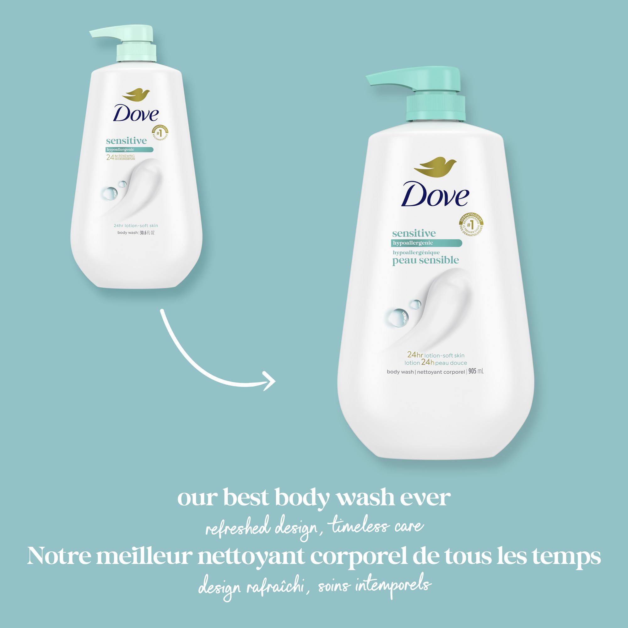 Dove gel de ducha para piel sensible, envase 100% reciclado y cuidado diario