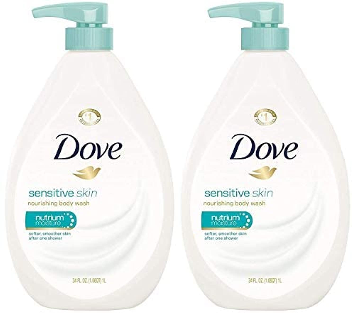 Dove gel ducha piel sensible, botella con bomba, paquete 2 para uso diario suave.