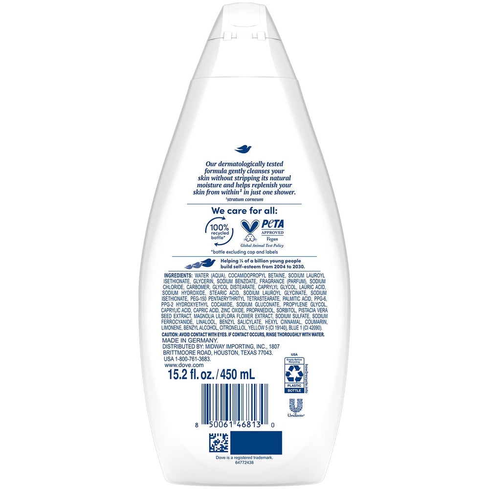 Dove Gentle Pamper con espuma cremosa para limpieza suave e hidratación.