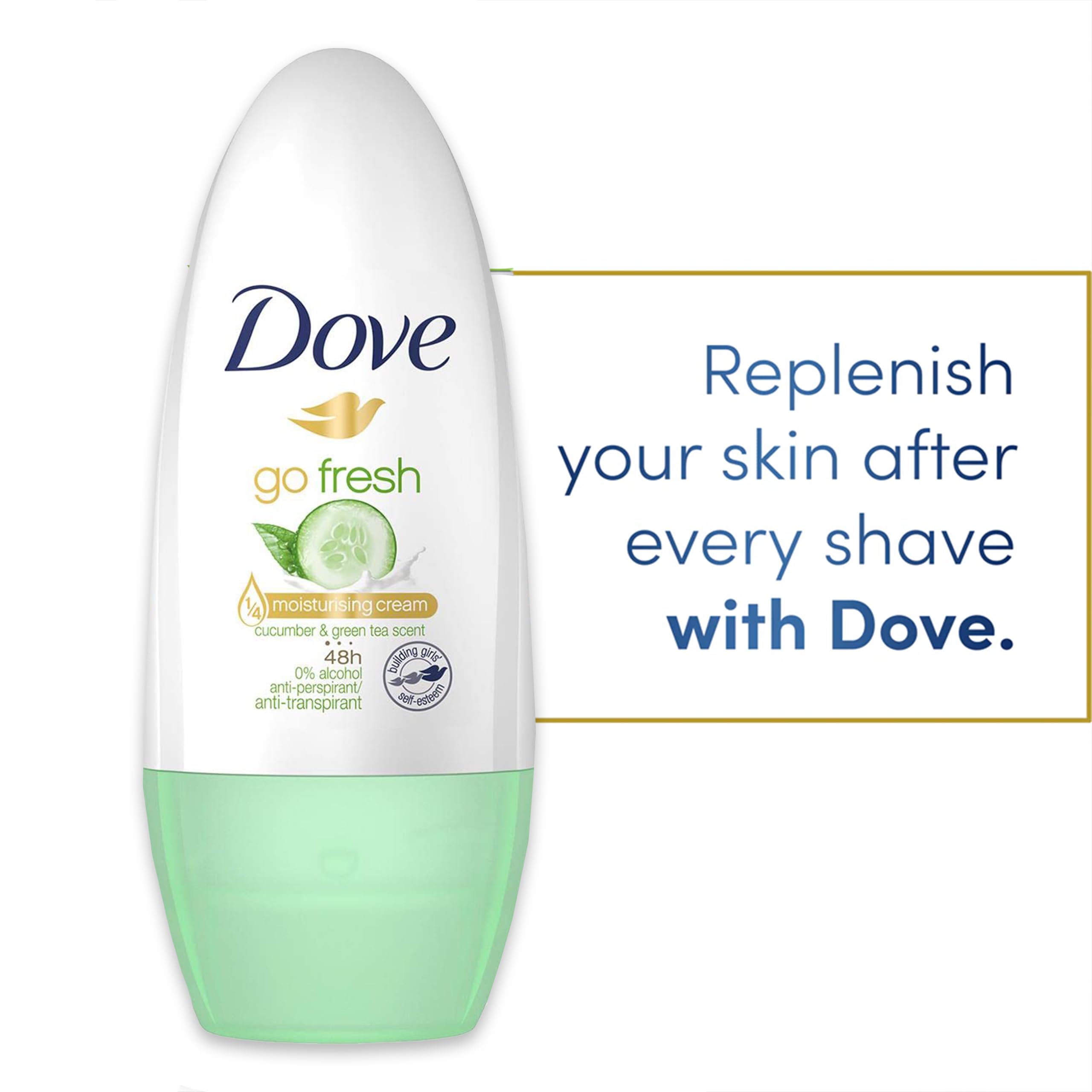 Dove Go Fresh desodorante roll-on sin alcohol, suave con la piel