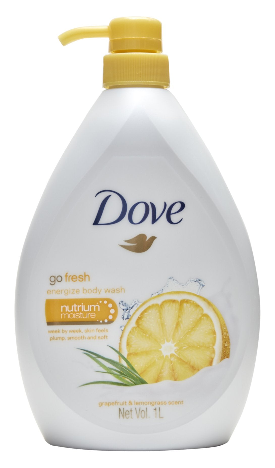 Dove Go Fresh Energize, botella con dispensador, facilita duchas rápidas y refrescantes.