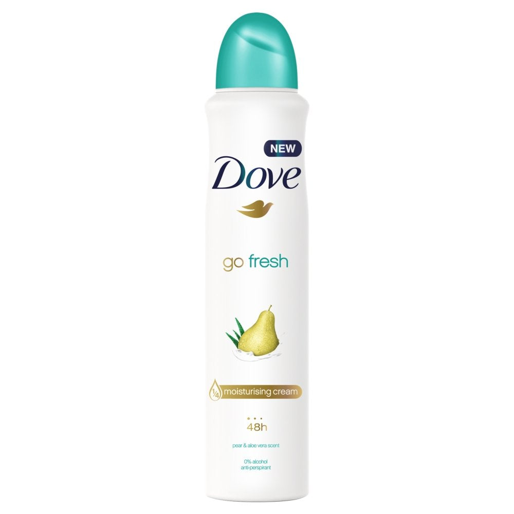 Dove Go Fresh Pera y Aloe, desodorante en spray para frescura duradera.