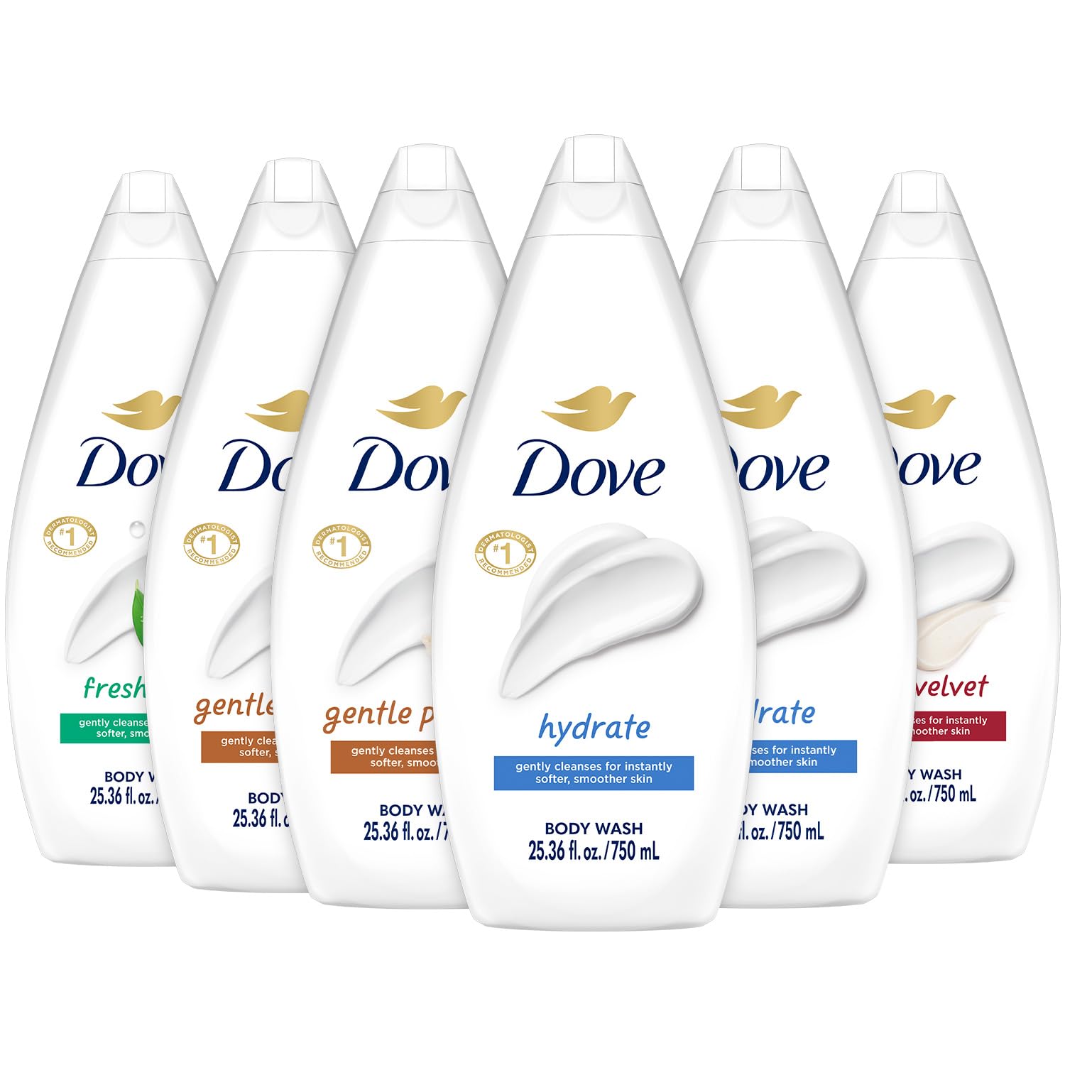 Dove Hidratación: botella grande para piel suave y humectada.