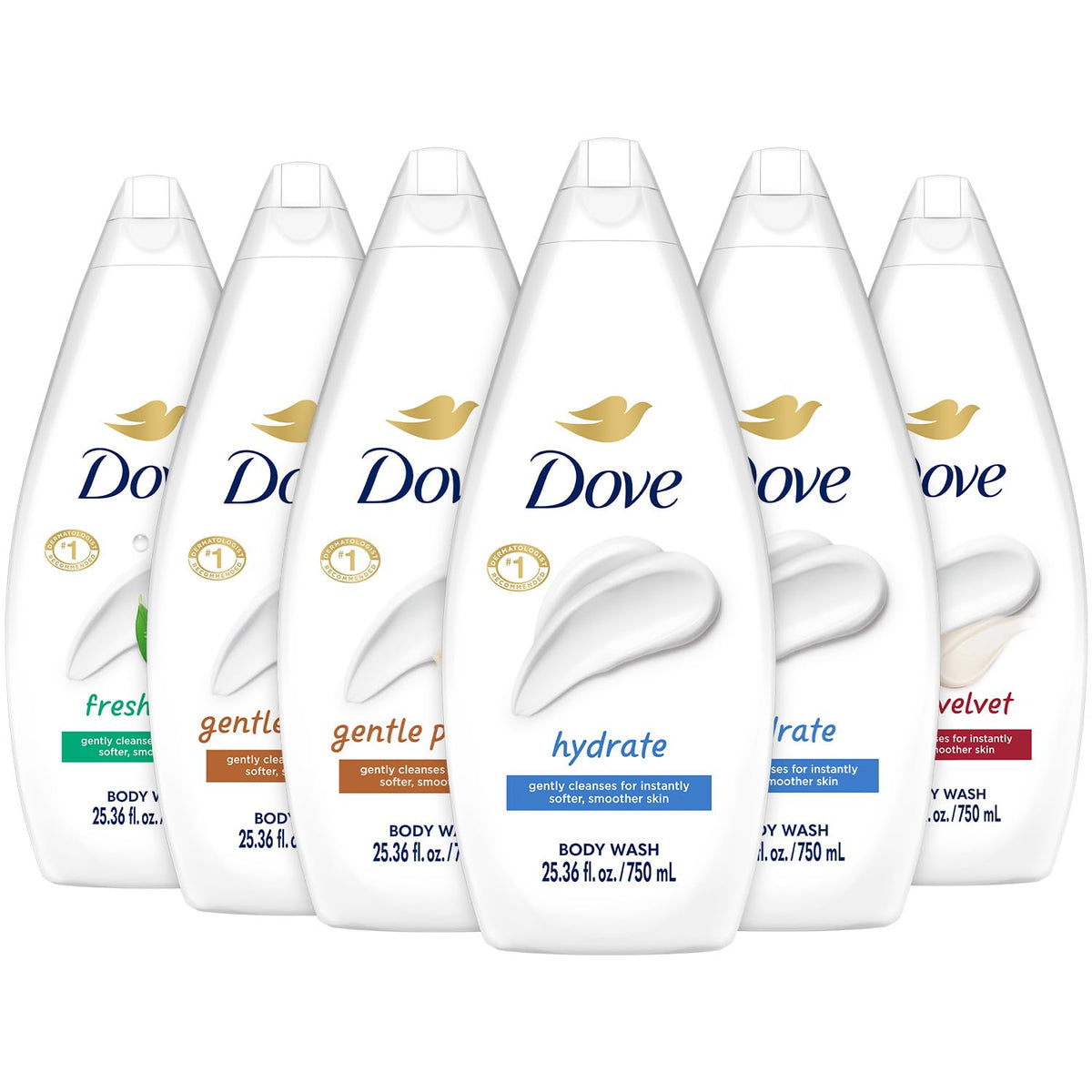 Dove Hidratación: botella grande para piel suave y humectada.
