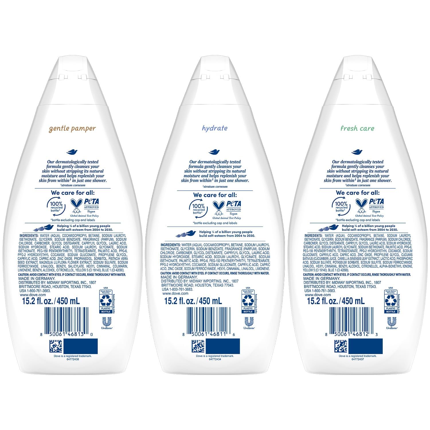 Dove Hidratante Cuerpo, botella lateral, ayuda a mantener la barrera natural de la piel.