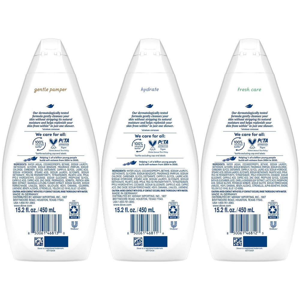 Dove Hidratante Cuerpo, botella lateral, ayuda a mantener la barrera natural de la piel.