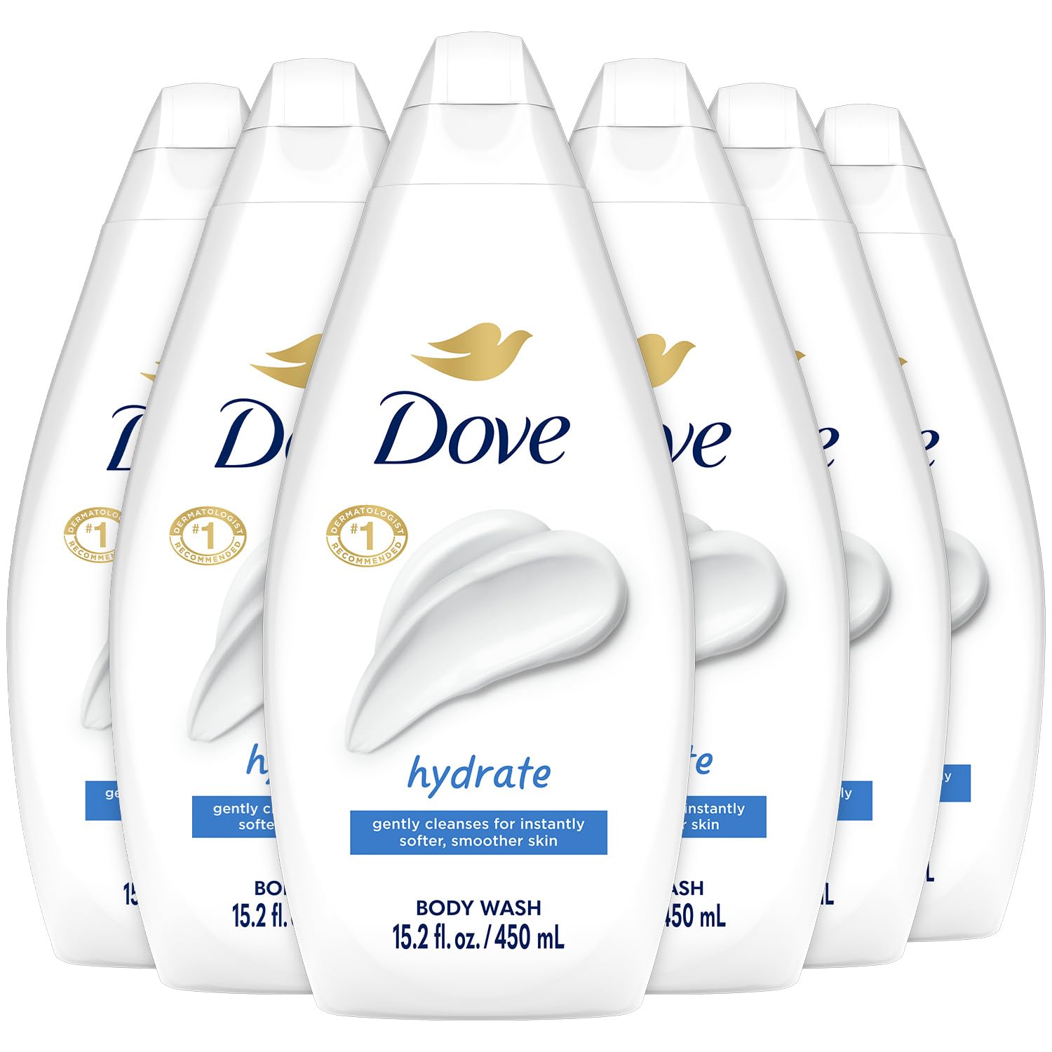 Dove Hidratante Ducha: botella frontal, hidratación suave para piel seca.