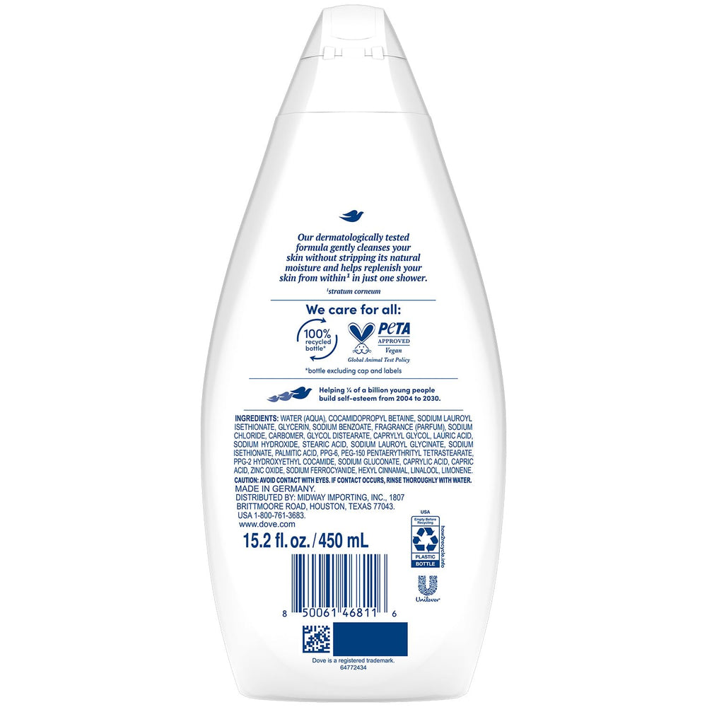 Dove Hidratante Ducha: espuma cremosa que limpia sin resecar la piel.