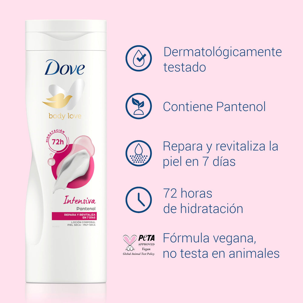 Dove Intense Nourishment Body Lotion dermatologist-tested seal visible on packaging