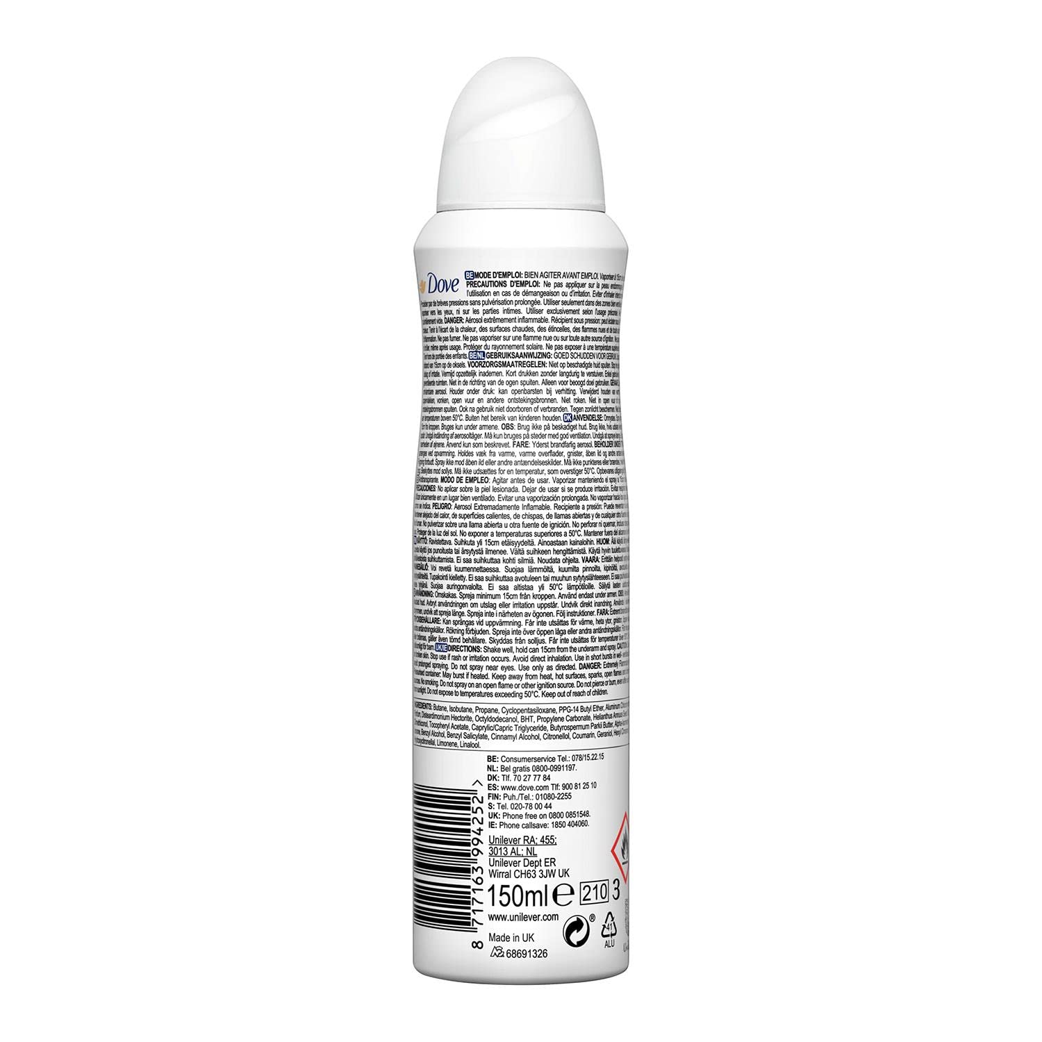Dove Invisible Dry, spray en acción, uso diario sin alcohol.