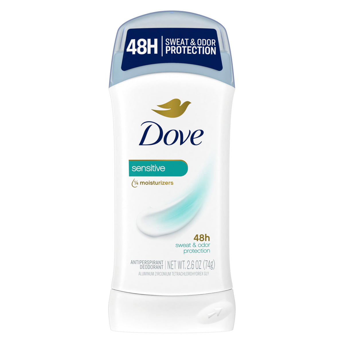 Dove Invisible Solid Sensitive Desodorante, envase 2-6oz, protección discreta todo el día