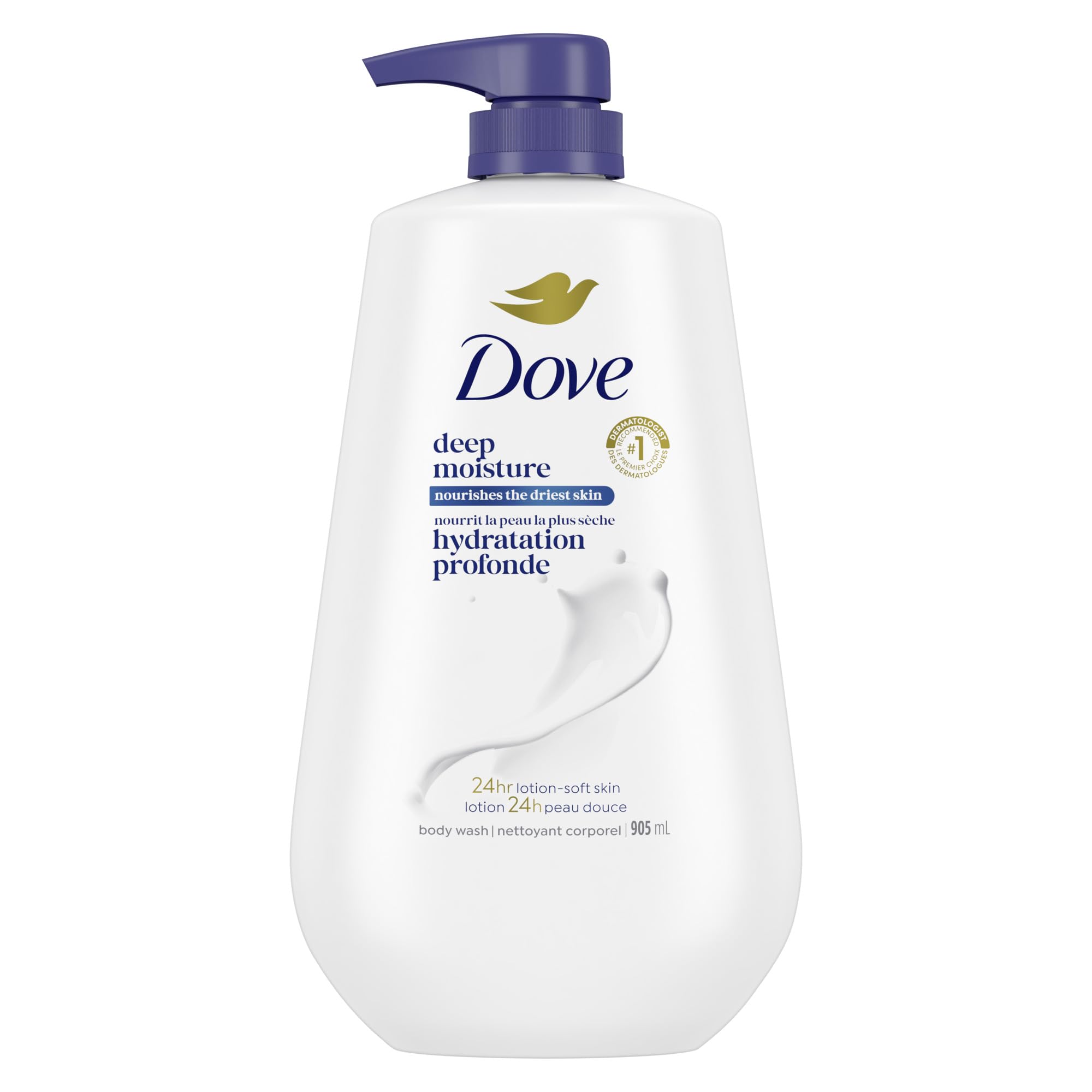 Dove jabón corporal con bomba para hidratación profunda y uso diario.