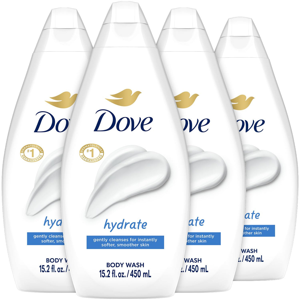 Dove hidratación profunda: botella con espuma cremosa para piel suave y nutrida.