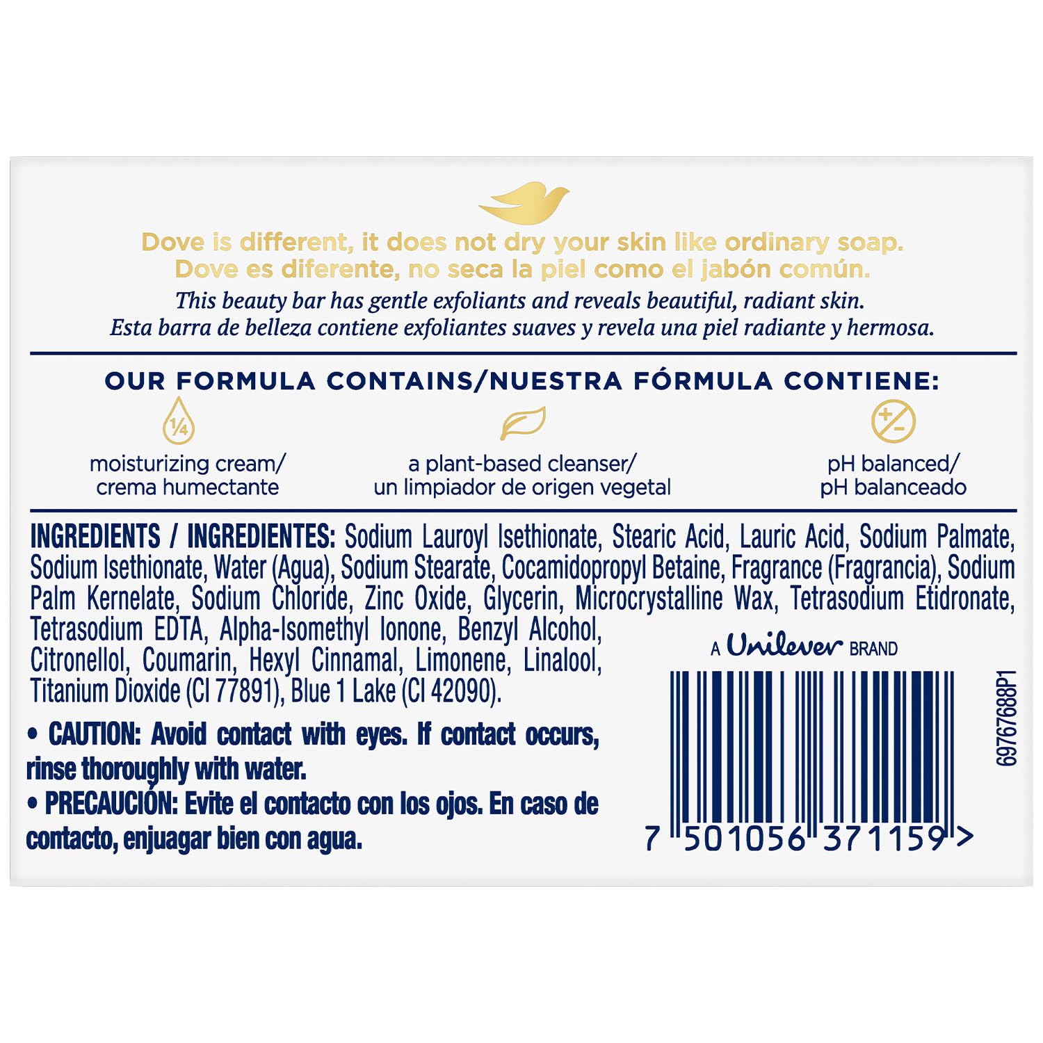 Jabón Dove crema hidratante para piel suave y flexible