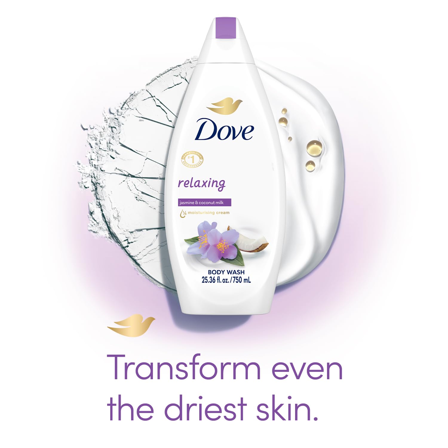 Aplicación en la ducha con Dove Jabón Corporal, aroma relajante de lavanda y romero.