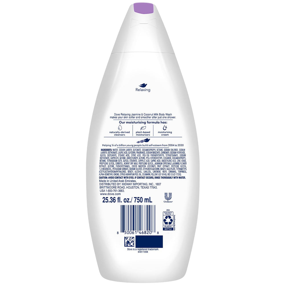 Jabón corporal Dove, espuma cremosa para piel suave tras la ducha.