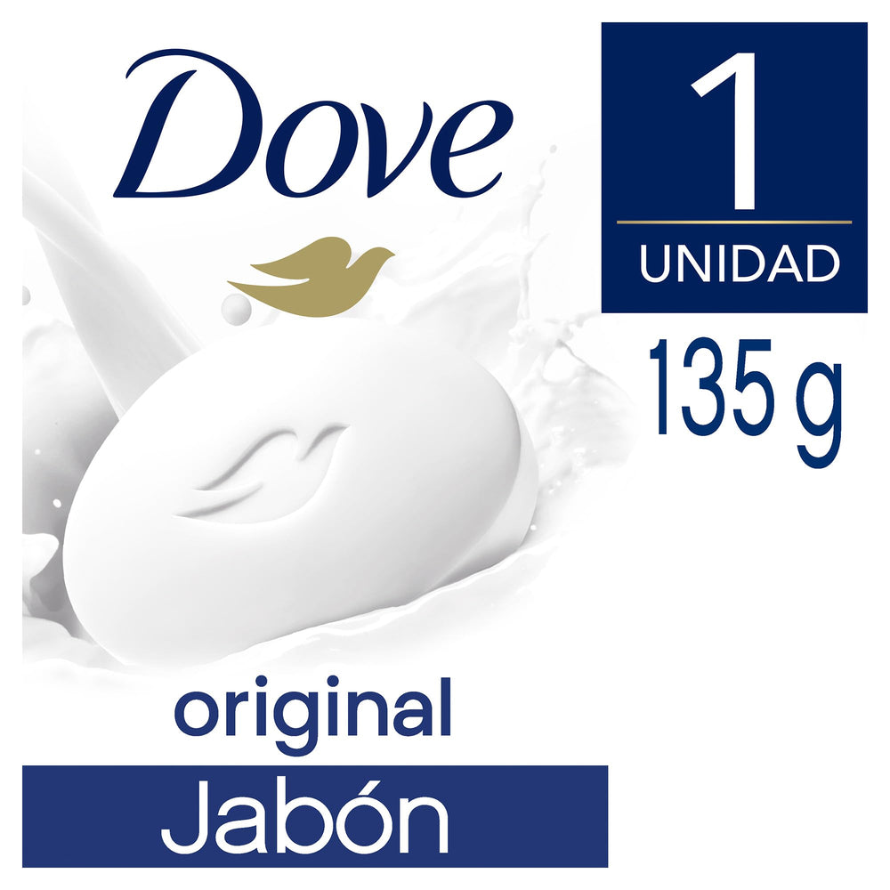 Jabón Dove Original en la mano, muestra formato práctico.