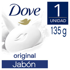 Jabón Dove Original en la mano, muestra formato práctico.