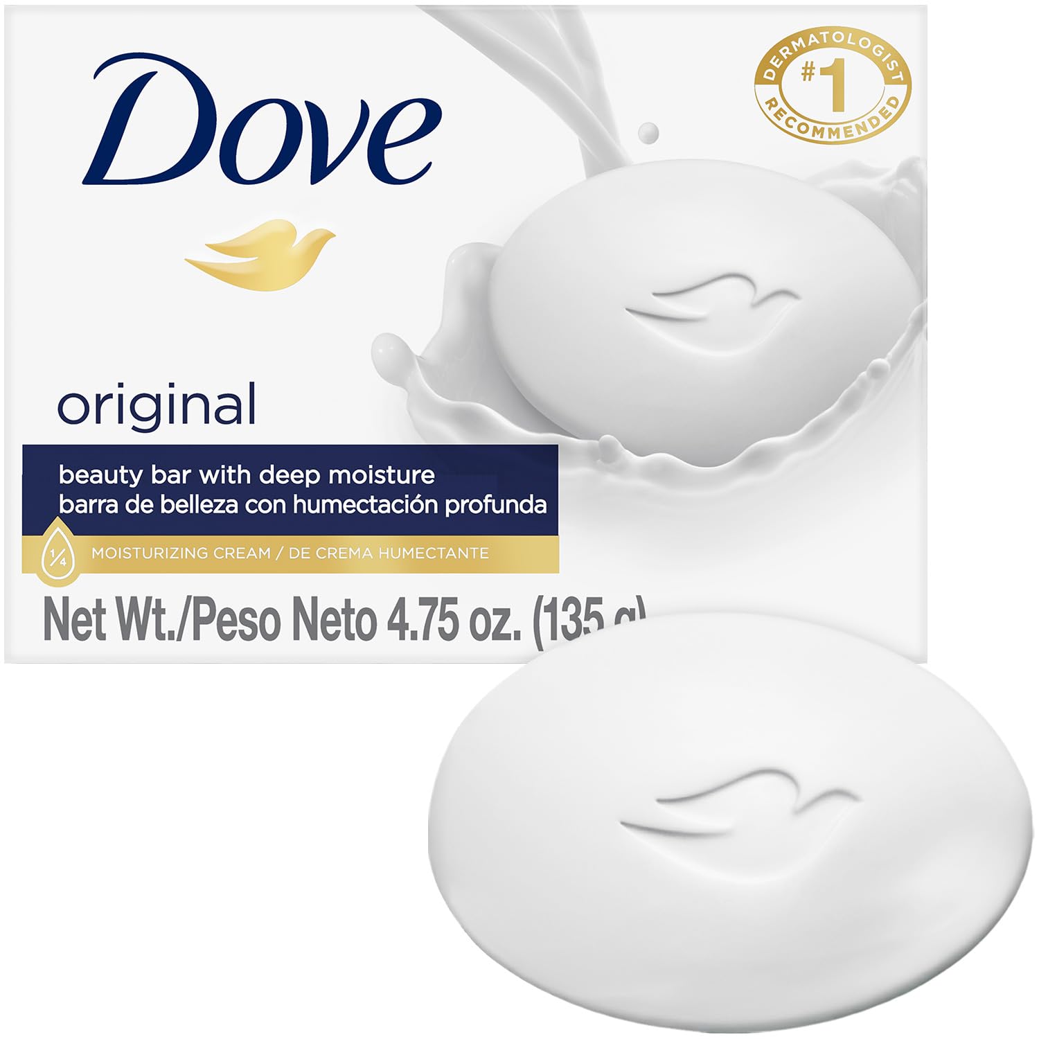 Dove Jabón Original Barra 3 en 1 para cuerpo, manos y rostro, hidratación diaria