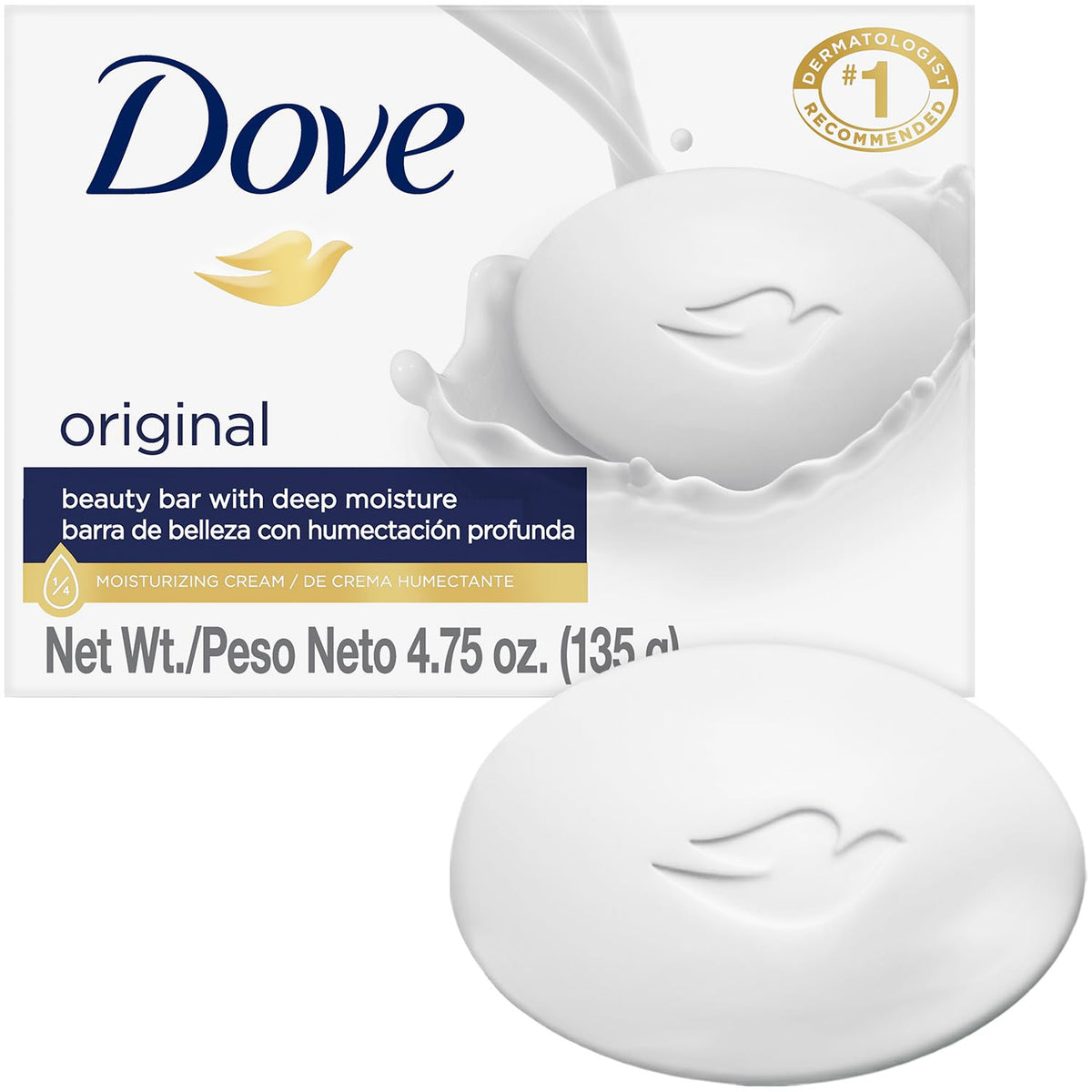 Dove Jabón Original Barra 3 en 1 para cuerpo, manos y rostro, hidratación diaria