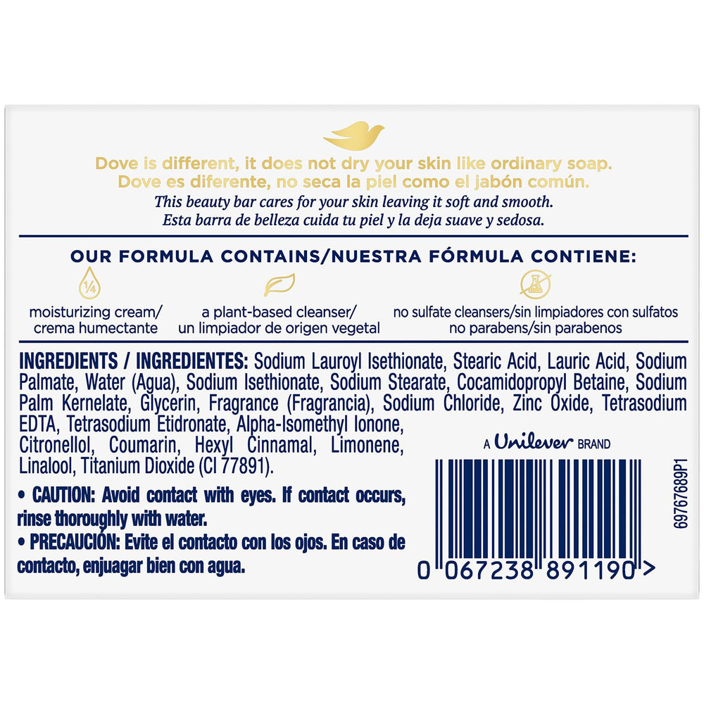 Dove Jabón Original Barra 3 en 1, textura cremosa que cuida la piel
