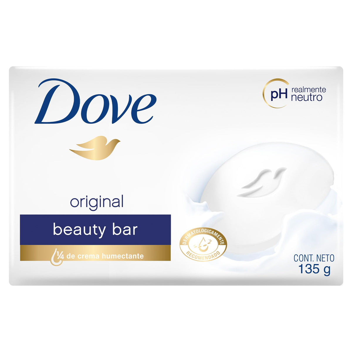 Jabón Dove Original de 135 g en empaque, ideal para uso diario.