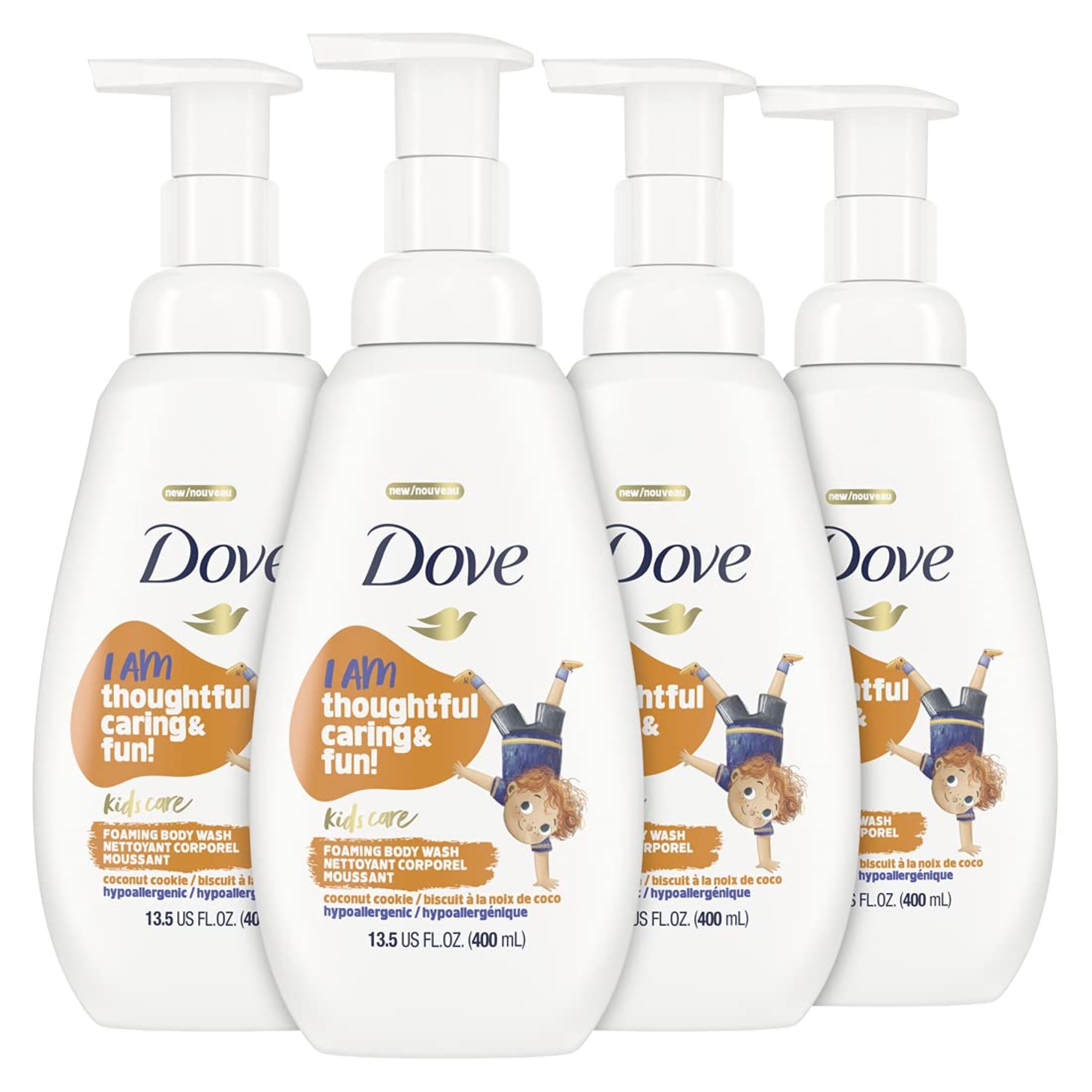 Dove Kids Care Espuma Coco Cookie en botella, cuidado suave para la piel.