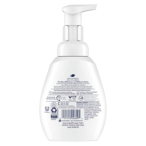 Dove Espuma de Manos Aloe Eucalipto, dispensador, facilita aplicación suave.
