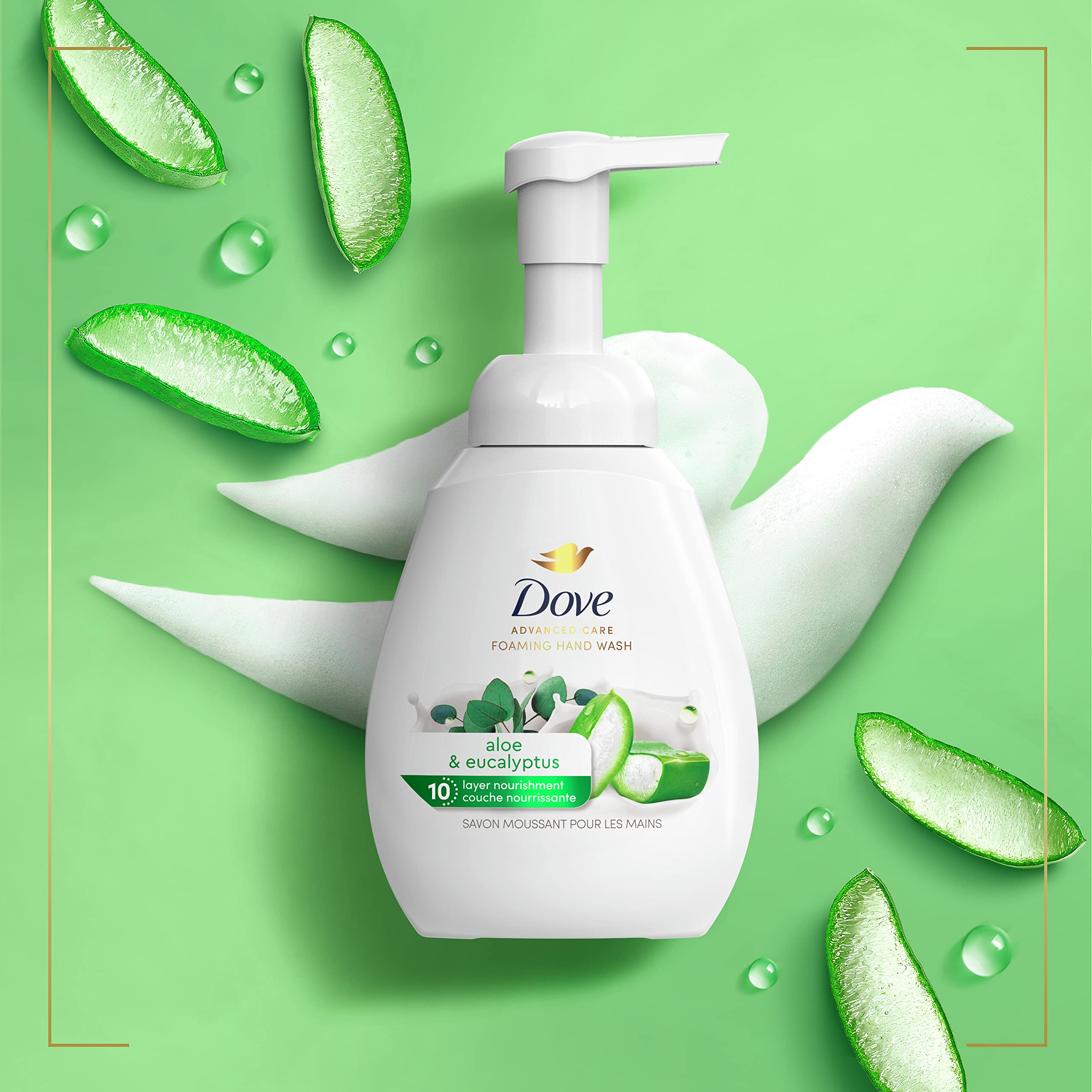 Dove Espuma de Manos Aloe Eucalipto, sin sulfatos para uso diario.