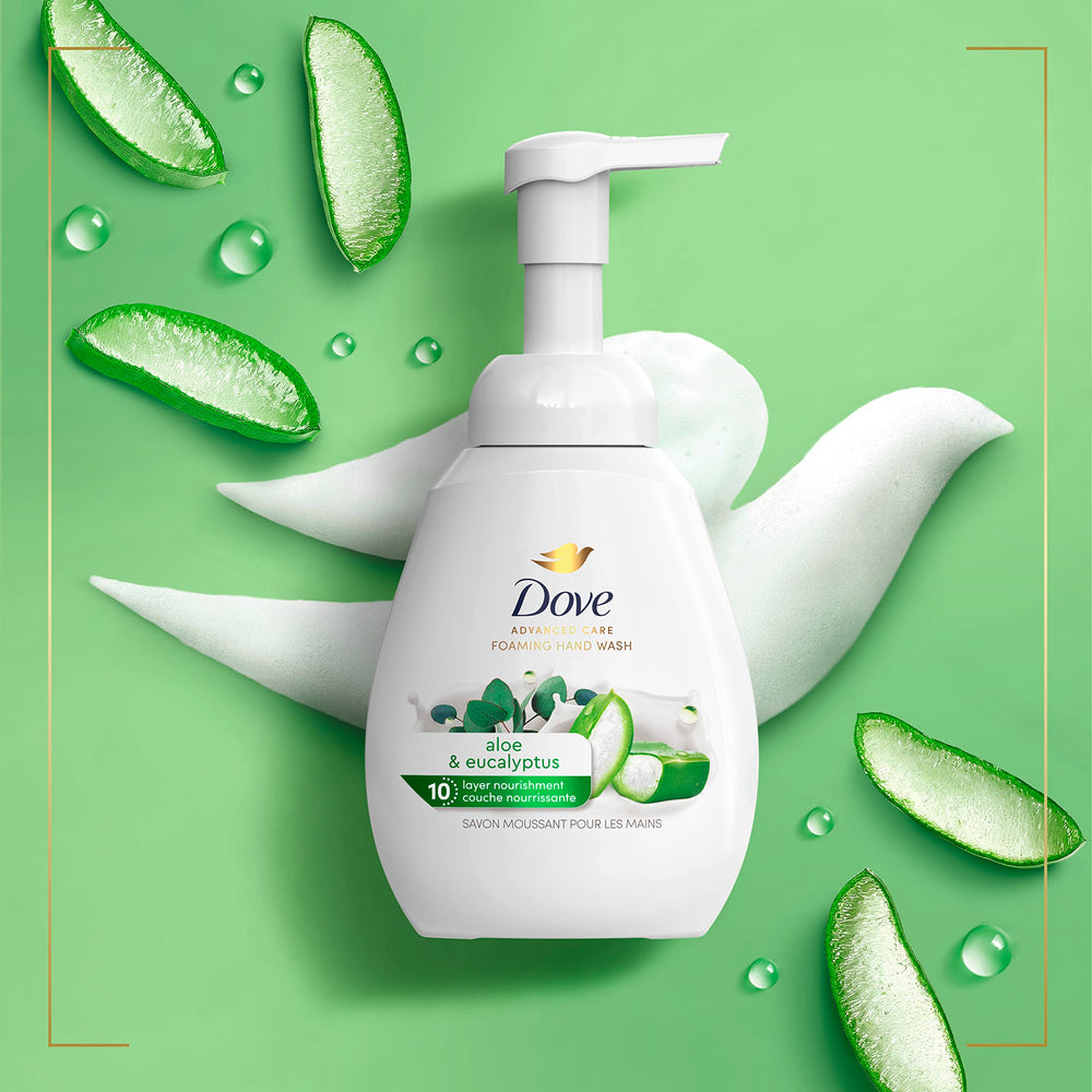 Dove Espuma de Manos Aloe Eucalipto, sin sulfatos para uso diario.
