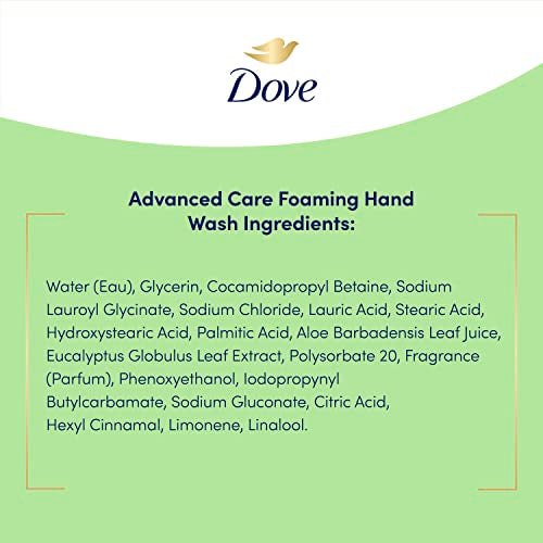 Dove Espuma de Manos Aloe Eucalipto, aprobación PETA para hábitos responsables.